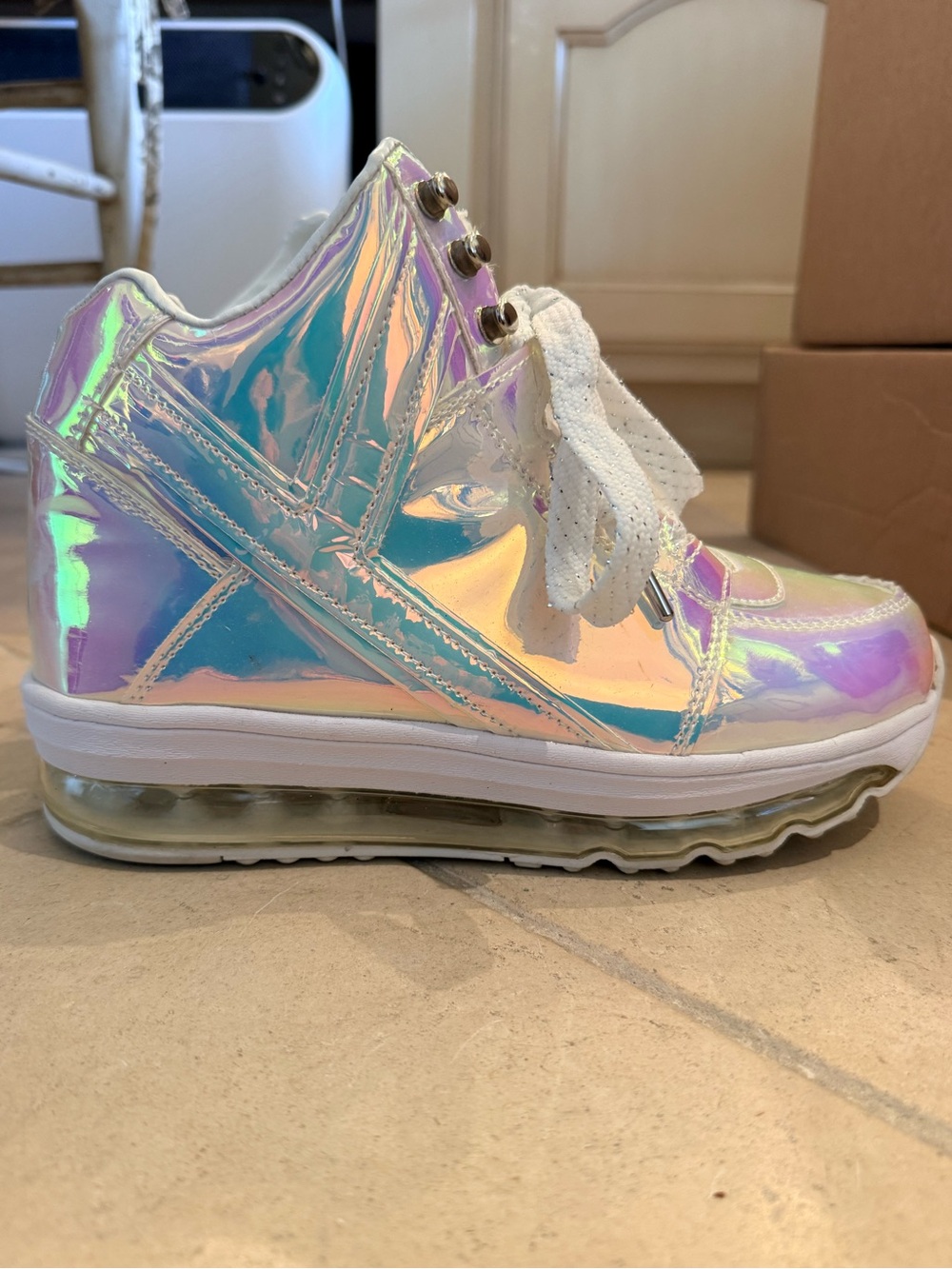 Hot Topic Holographic Kids High-Top Sneakers - Iridescent White
